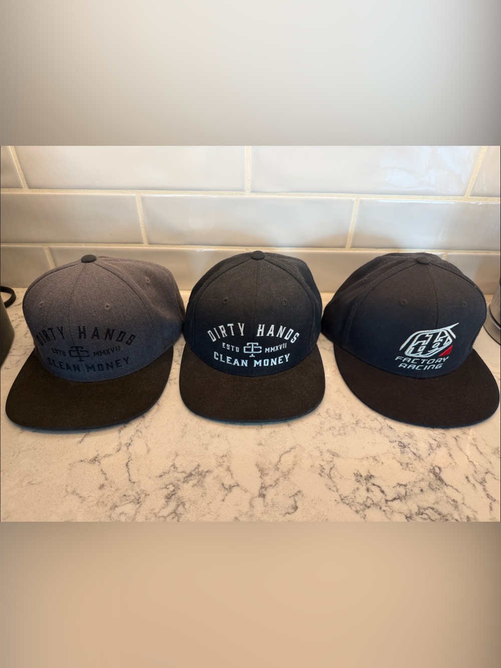 3-Piece Dirty Hands Clean Money| TLD Hat Bundle | Snapback Caps | Black & Gray